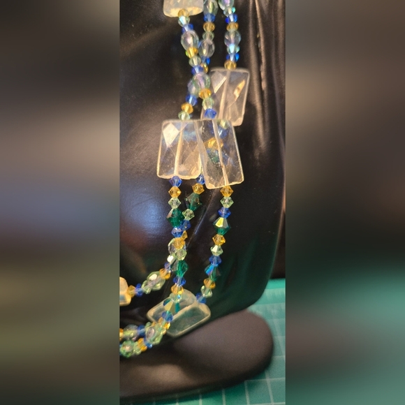 Vintage Necklace Sterling Crystals Moonstones 3 Strand - Picture 10 of 11